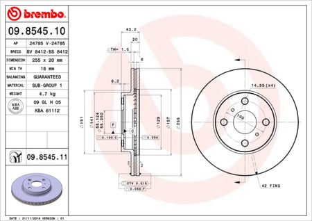 Disco freno anteriore Toyota cod.09.8545.10