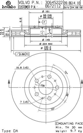 Disco freno anteriore Volvo cod.09.8614.11