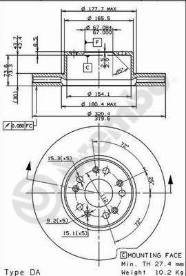 Disco freno anteriore Mercedes cod.09.8726.10