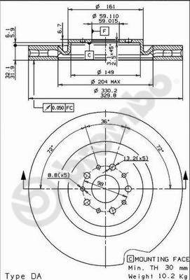 Disco freno anteriore Alfa Romeo cod.09.8933.11