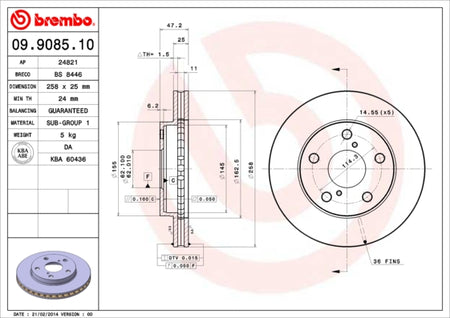 Disco freno anteriore Toyota cod.09.9085.10