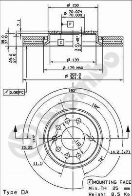Disco freno anteriore Saab cod.09.9162.14