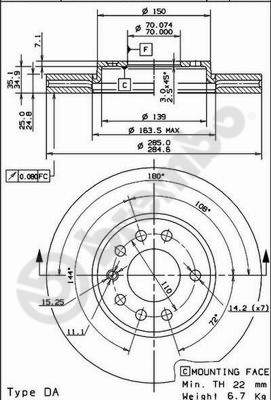 Disco freno anteriore Saab cod.09.9165.10