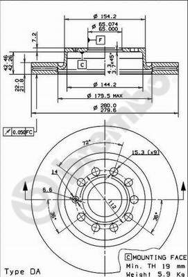 Disco freno anteriore Seat cod.09.9167.10