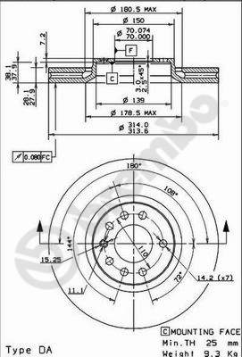 Disco freno anteriore Opel cod.09.9177.10