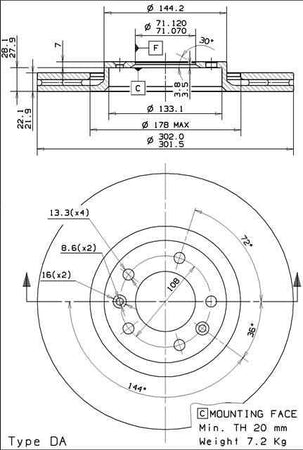 Disco freno posteriore Citroen cod.09.9264.10