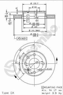 Disco freno anteriore Opel cod.09.9607.14