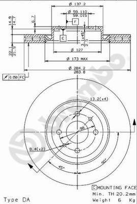 Disco freno anteriore Alfa Romeo cod.09.9624.14