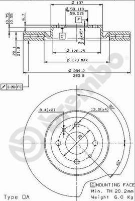 Disco freno anteriore Alfa Romeo cod.09.9626.14