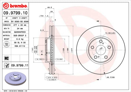 Disco freno anteriore Toyota cod.09.9799.10