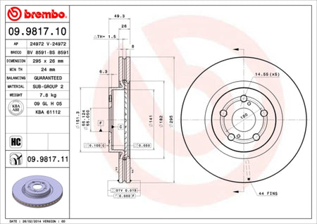Disco freno anteriore Toyota cod.09.9817.10