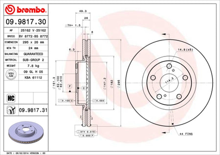 Disco freno anteriore Toyota cod.09.9817.30