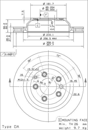 Disco freno posteriore Audi cod.09.9871.11