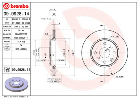 Disco freno anteriore Toyota cod.09.9928.14