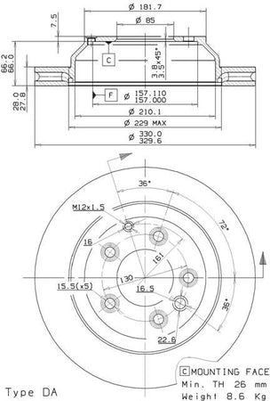 Disco freno posteriore Audi cod.09.a056.11