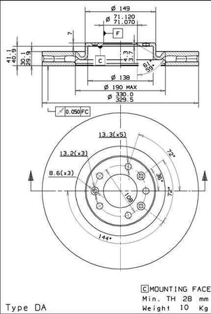 Disco freno anteriore Citroen cod.09.a089.10