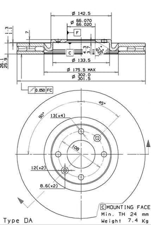 Disco freno anteriore Peugeot cod.09.a185.14