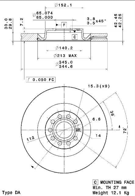 Disco freno anteriore Aud A3 cod.09.a201.10