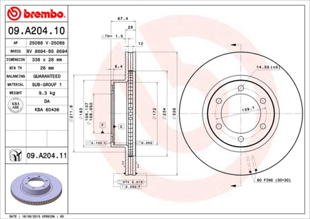 Disco freno anteriore Toyota cod.09.a204.10