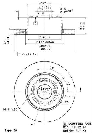Disco freno anteriore Land Rover cod.09.a229.10