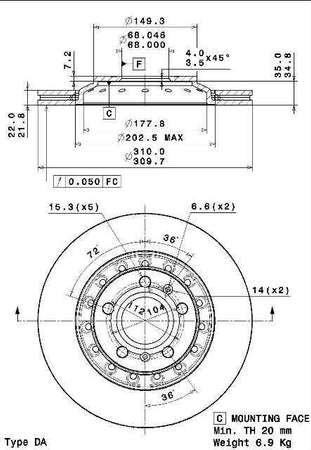 Disco freno posteriore Volkswagen cod.09.a269.11