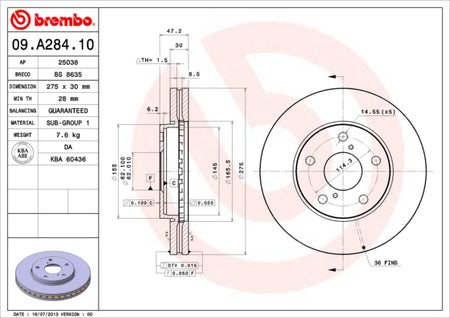 Disco freno anteriore Toyota cod.09.a284.10