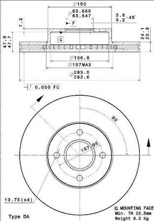 Disco freno anteriore Ford cod.09.a293.10