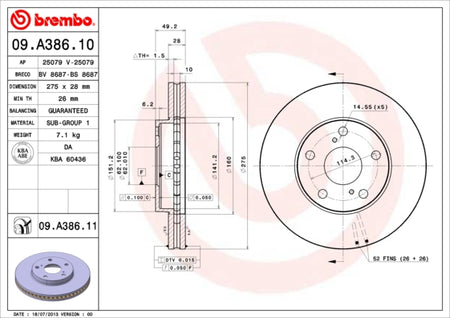 Disco freno anteriore Toyota cod.09.a386.10
