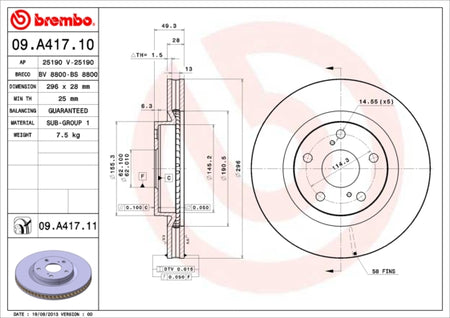 Disco freno anteriore Toyota cod.09.a417.10