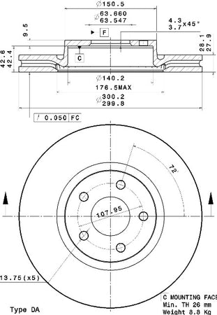 Disco freno anteriore Ford cod.09.a427.20