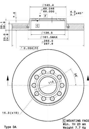Disco freno anteriore Volkswagen cod.09.a428.14