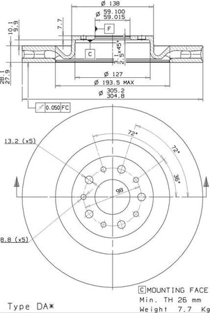 Disco freno anteriore Fiat cod.09.a444.40