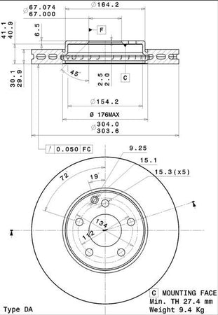 Disco freno anteriore Mercedes cod.09.a447.10