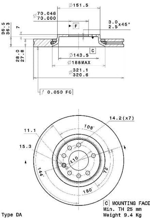 Disco freno anteriore Opel cod.09.a454.10