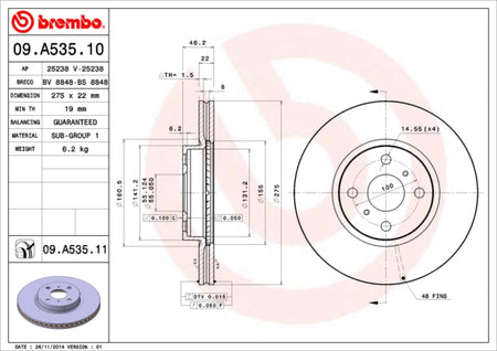 Disco freno anteriore Toyota cod.09.a535.10