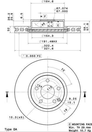 Disco freno anteriore Mercedes cod.09.a621.10