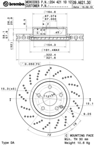 Disco freno anteriore Mercedes cod.09.a621.31