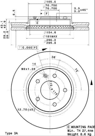 Disco freno anteriore Opel cod.09.a630.10