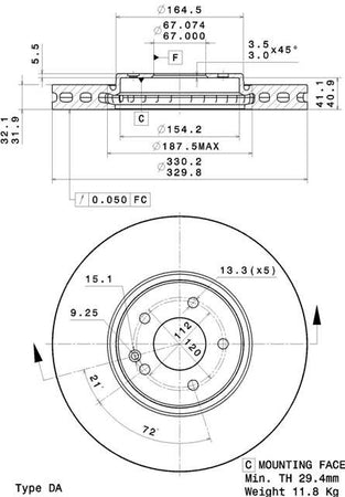 Disco freno anteriore Mercedes cod.09.a726.11