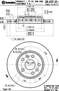 Disco freno anteriore Renault cod.09.a727.20