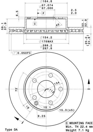 Disco freno anteriore Mercedes cod.09.a736.10