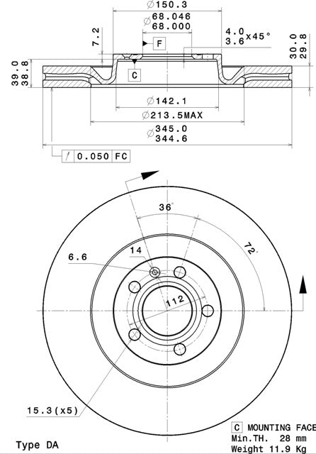 Disco freno anteriore Audi A4 cod.09.a815.10