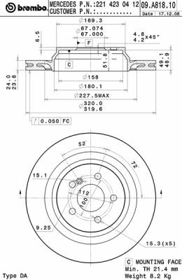 Disco freno posteriore Mercedes cod.09.a818.10