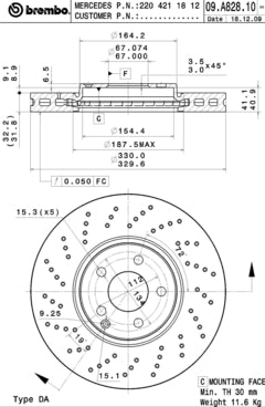Disco freno anteriore Mercedes cod.09.a828.10