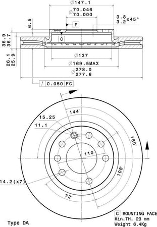 Disco freno anteriore Opel cod.09.a861.14