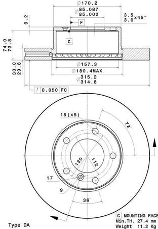 Disco freno anteriore Mercedes cod.09.a917.10