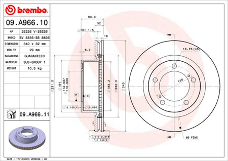 Disco freno anteriore Toyota cod.09.a966.10