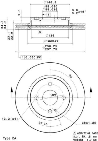 Disco freno anteriore Mazda cod.09.a968.14