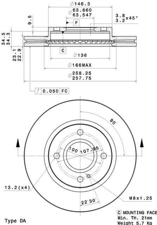 Disco freno anteriore Ford cod.09.a968.24