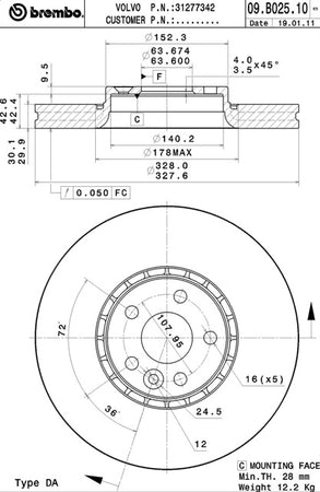 Disco freno anteriore Volvo cod.09.b025.10